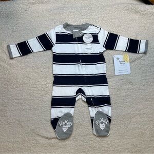 Burt's Bees Baby NAVY and White Striped Footie